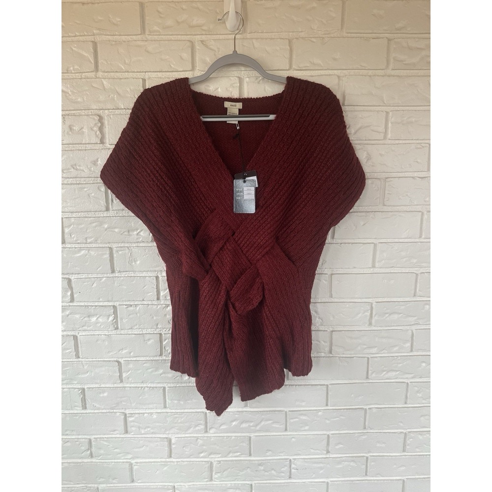Escio Size L Brick Red Pullover Chunky Knit Woven Front Sweater New NWT
